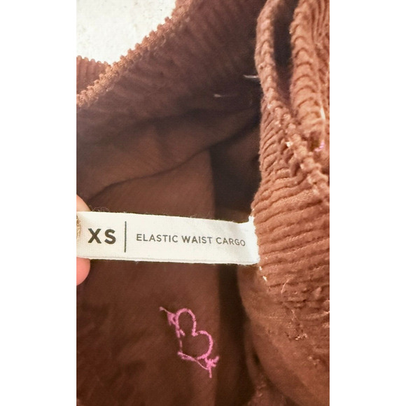 PacSun Brown Corduroy Heart Embroidered Pink High Rise Cargo Straight Pocket XS - Picture 4 of 9